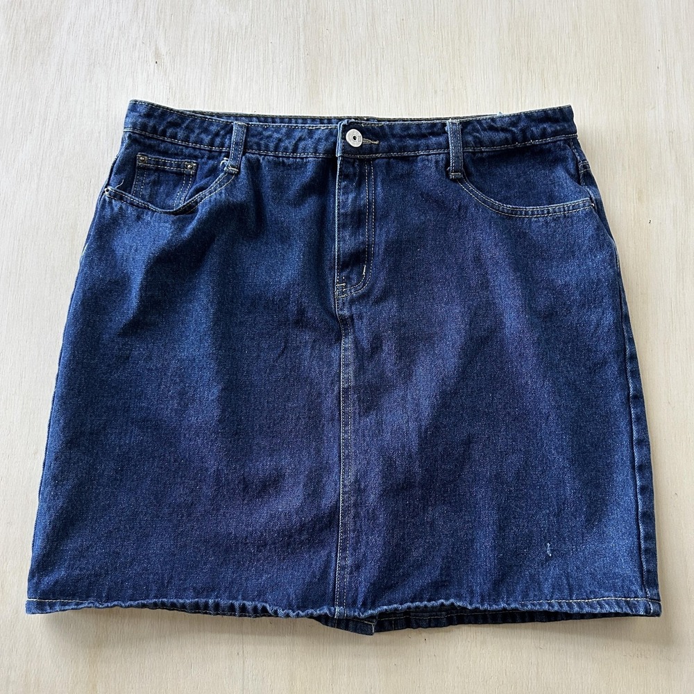 Vintage 90s Chouyatou Skirtβ Womens XL Blue Denim Mini Elastic Waist Stretch